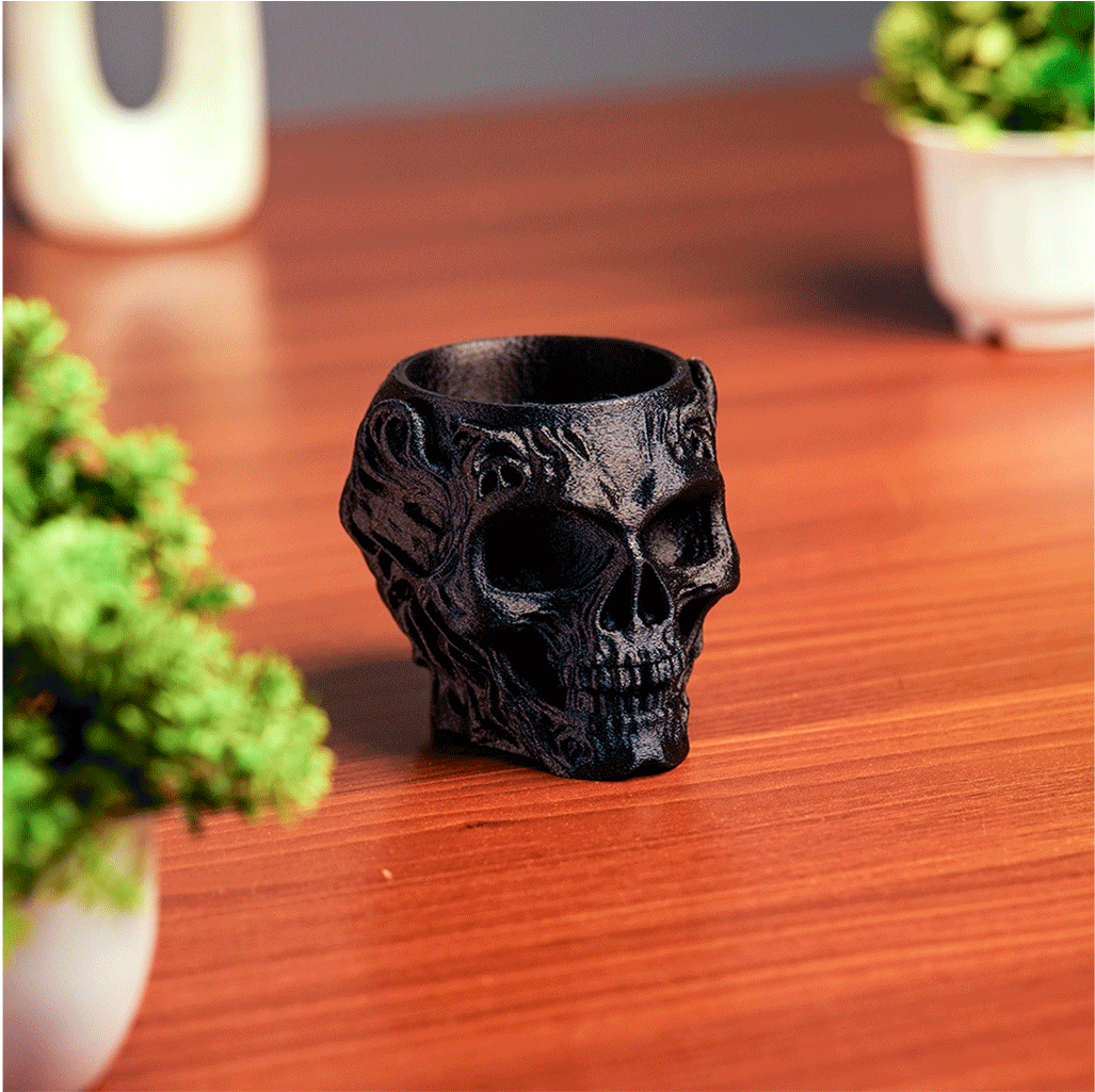 Obsidian Skull Desk Organizer